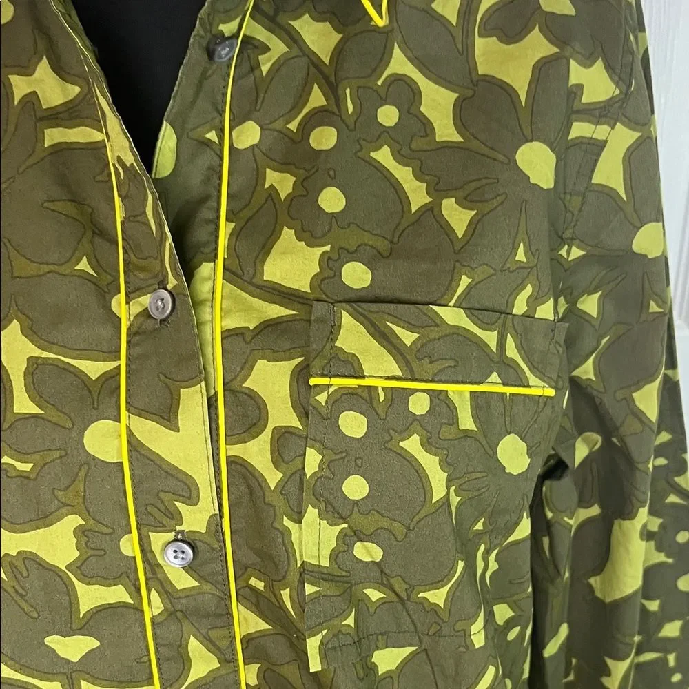 J Crew Reimagined Camo Flower Olive Green Women’s Button Down Yellow Small NW